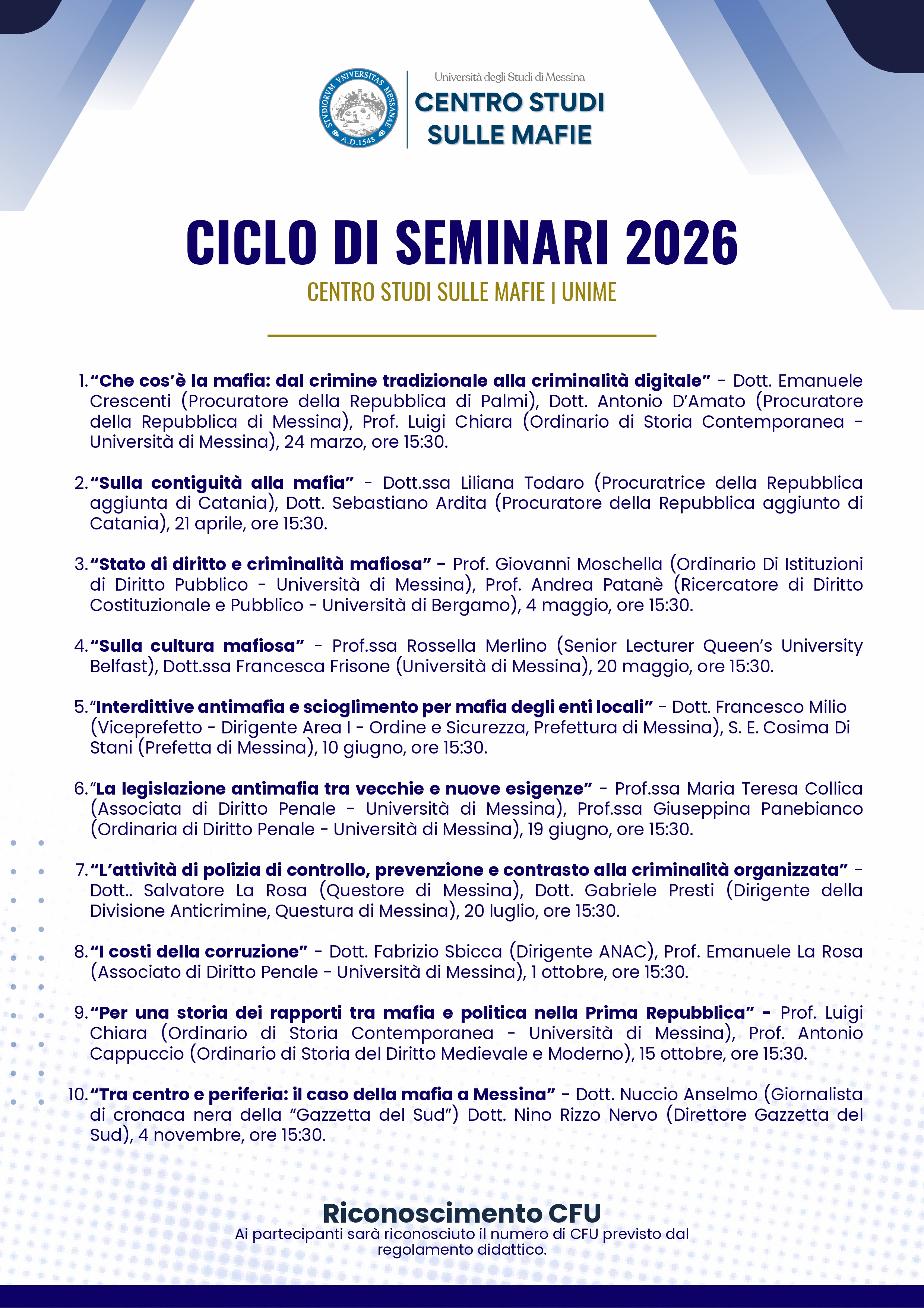 programma del ciclo di seminari