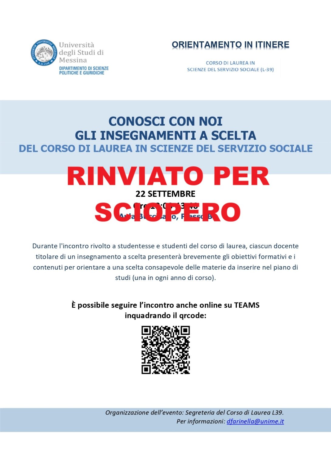 ORIENTAMENTO INSEGNAMENTI RINVIATO