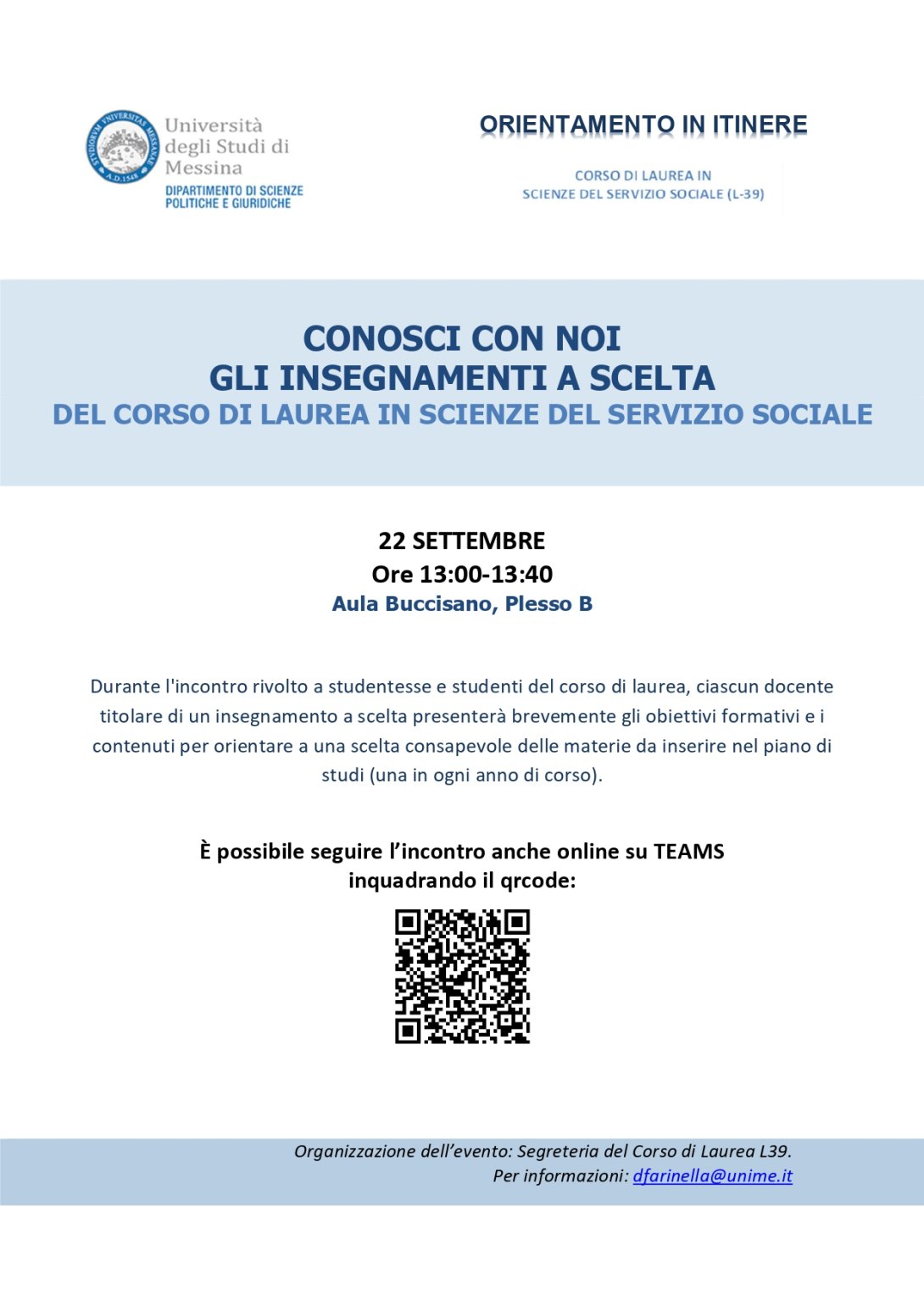 orientamento insegnamenti a scelta