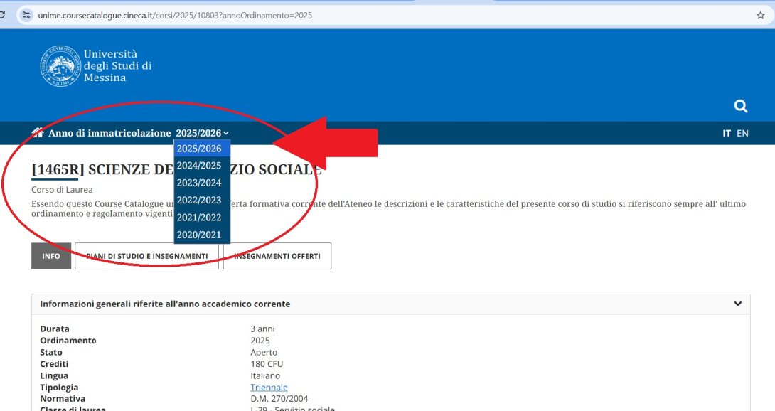 come individuare gli insegnamenti e i programmi relativi al proprio anno di immatricolazione