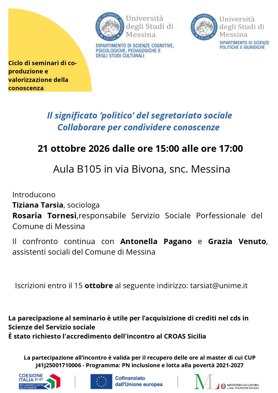Seminario sul segretariato sociale